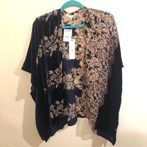Navy and nude floral velvet poncho